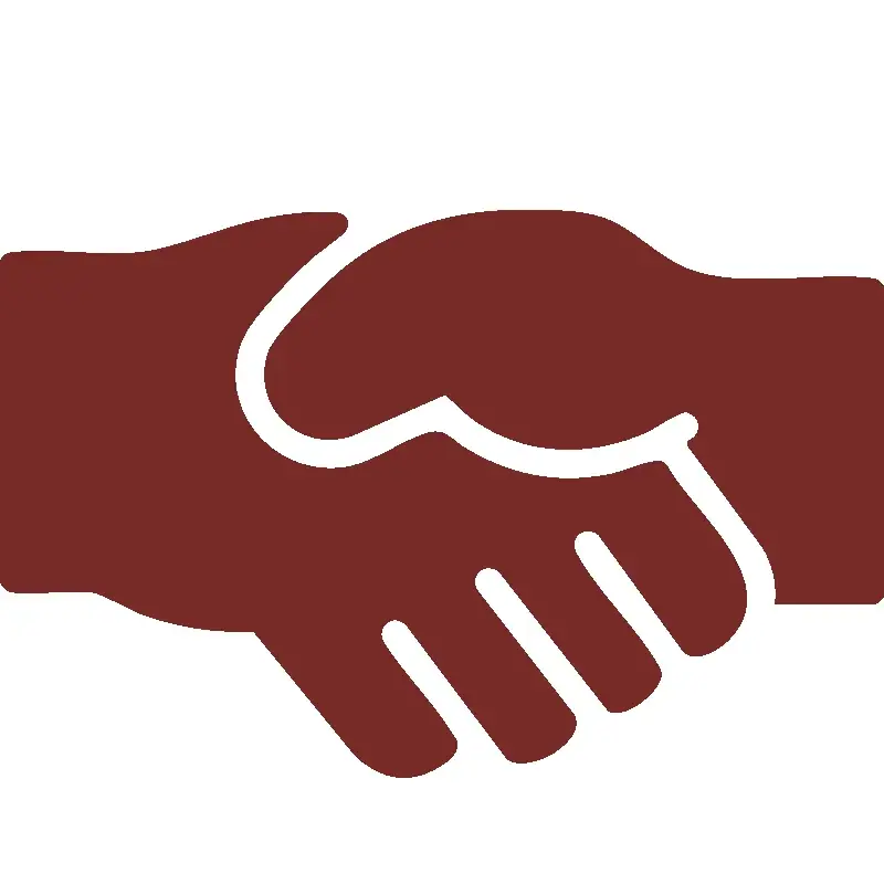 A red icon of two hands shaking each other.